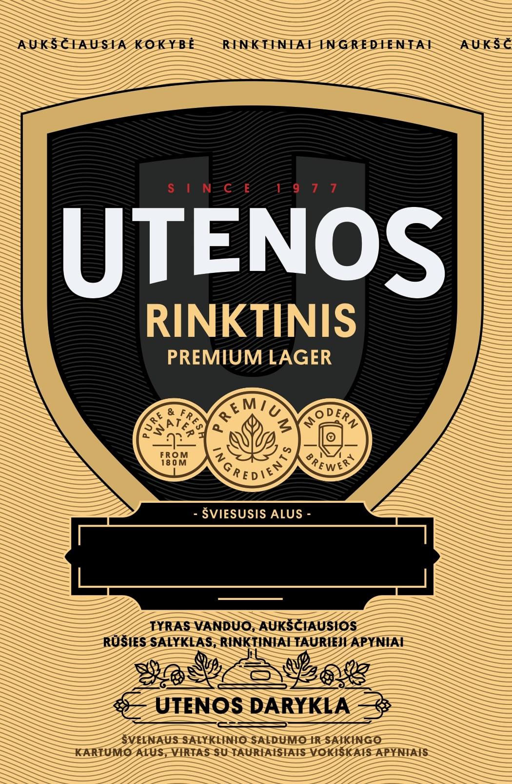 Prekės ženklas: UTENOS RINKTINIS PREMIUM LAGER SINCE 1977